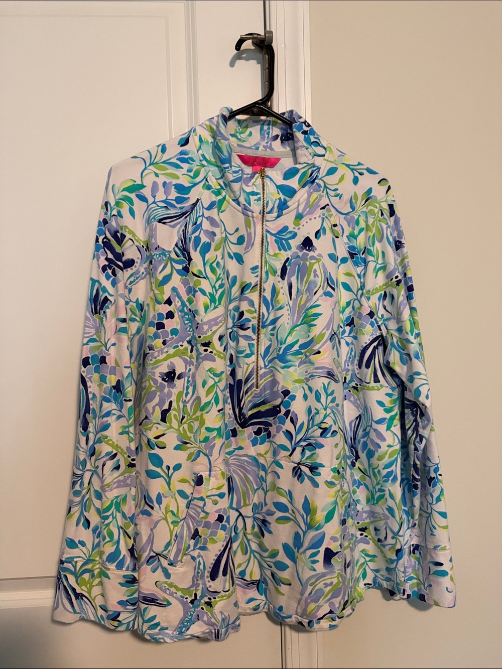Lilly Pulitzer White Multicolor Floral Zip Popover